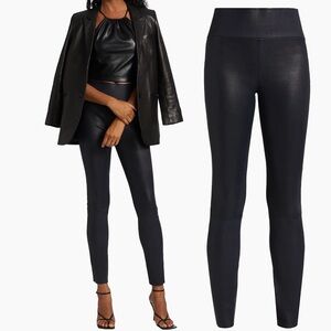 NWT SPRWMN Black High-Waisted French Lambskin Leather Leggings